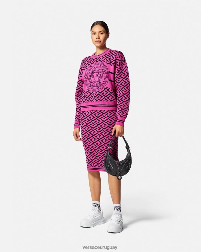 Versace falda midi de jacquard con la greca mujer fucsia ropa H88R0H180