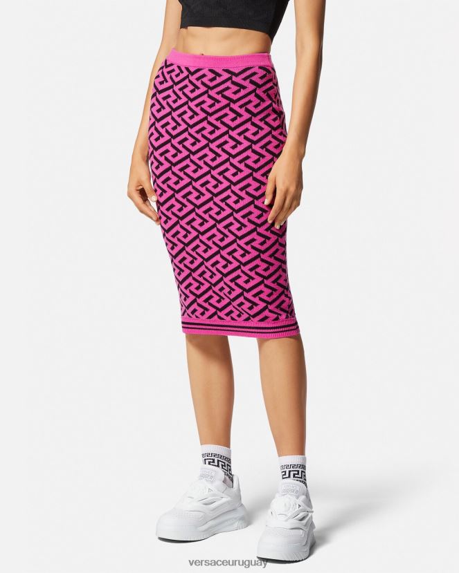 Versace falda midi de jacquard con la greca mujer fucsia ropa H88R0H180