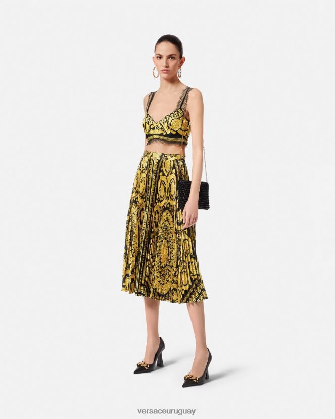 Versace falda midi plisada estilo barroco mujer imprimir ropa H88R0H171