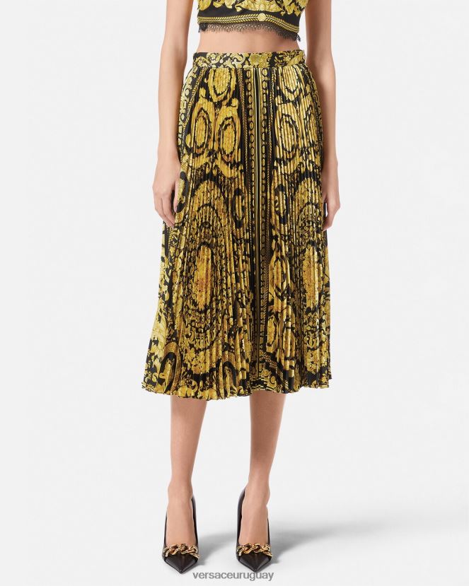 Versace falda midi plisada estilo barroco mujer imprimir ropa H88R0H171