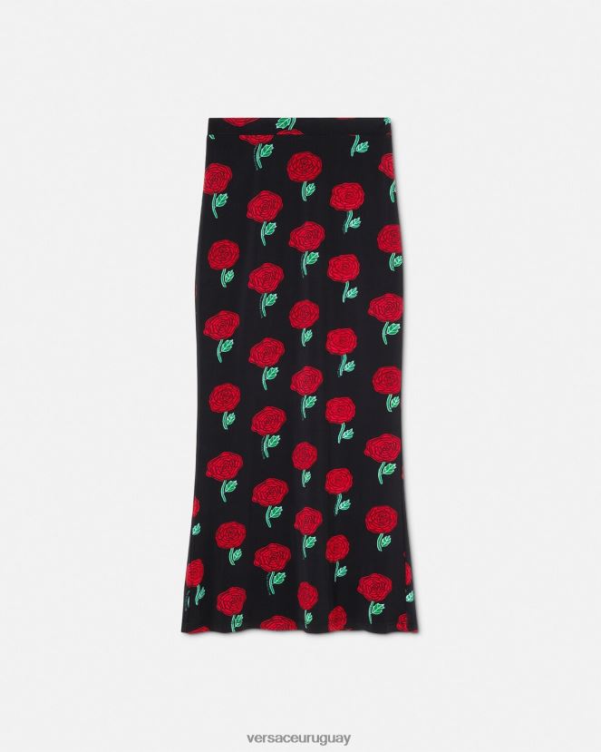 Versace falda midi rosas mujer negro ropa H88R0H2180
