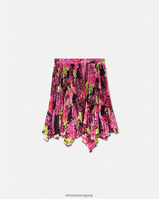 Versace falda plisada con logo orquídea mujer negro y estampado ropa H88R0H183