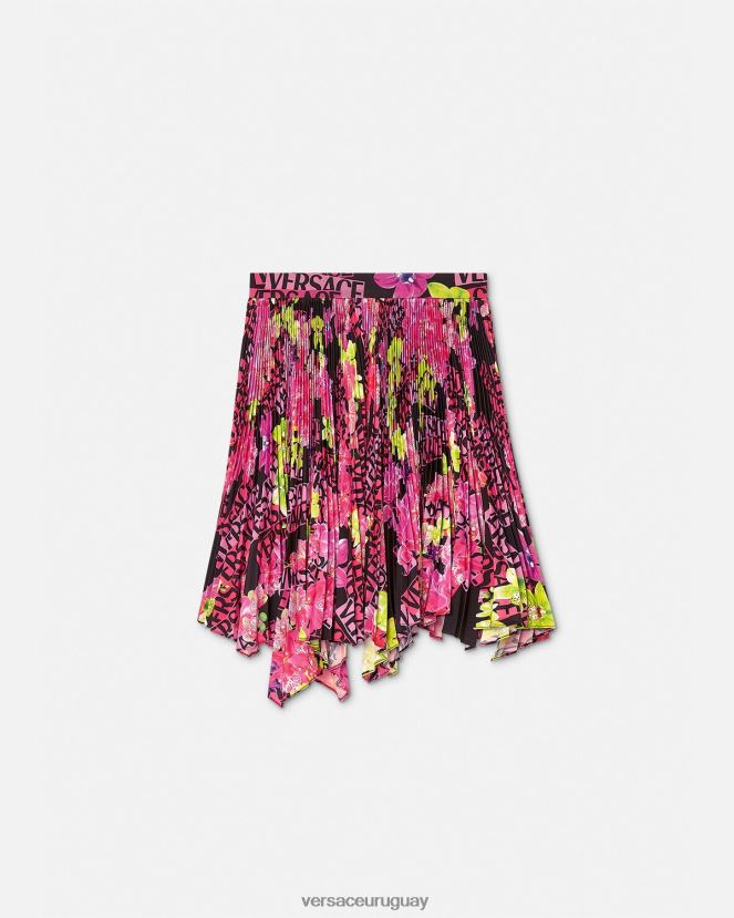 Versace falda plisada con logo orquídea mujer negro y estampado ropa H88R0H183