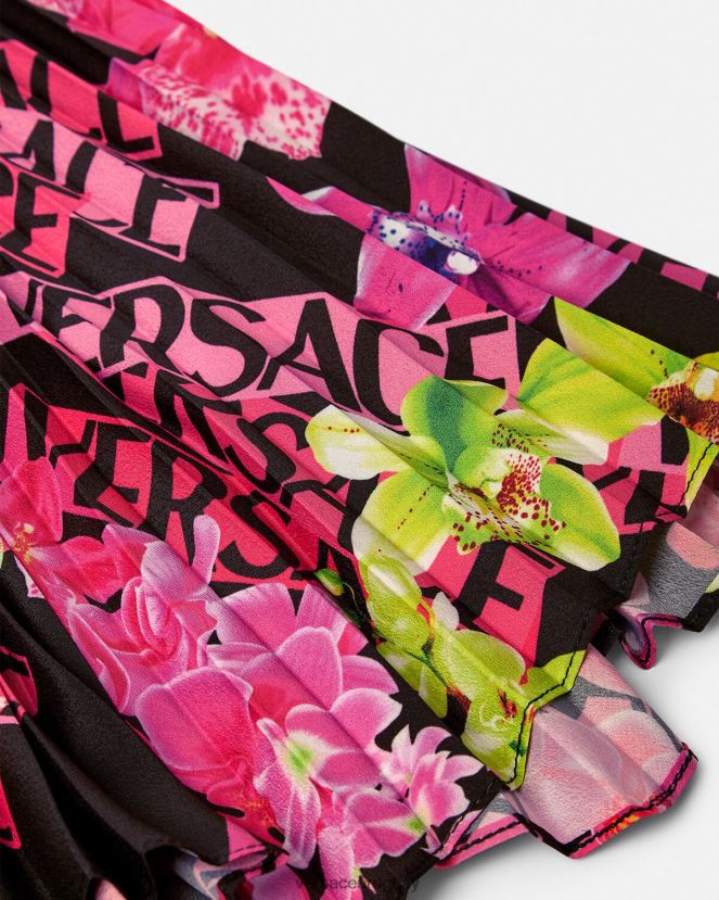 Versace falda plisada con logo orquídea mujer negro y estampado ropa H88R0H183