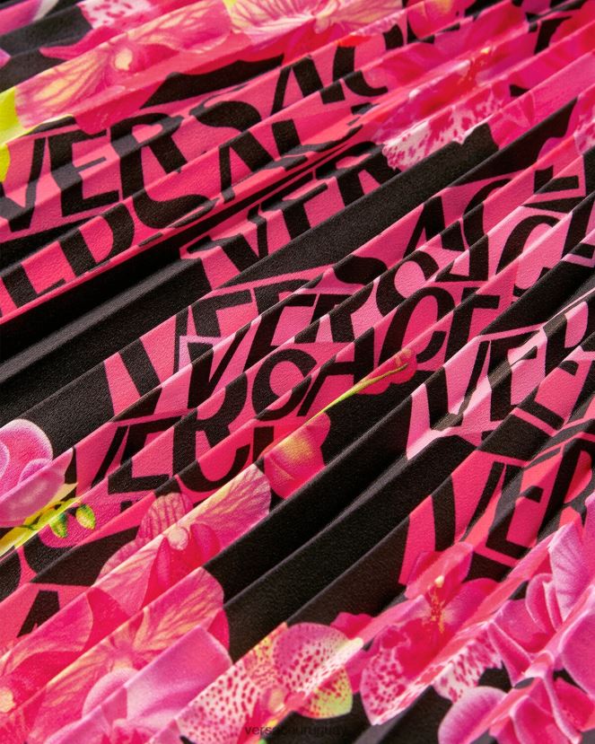 Versace falda plisada con logo orquídea mujer negro y estampado ropa H88R0H183