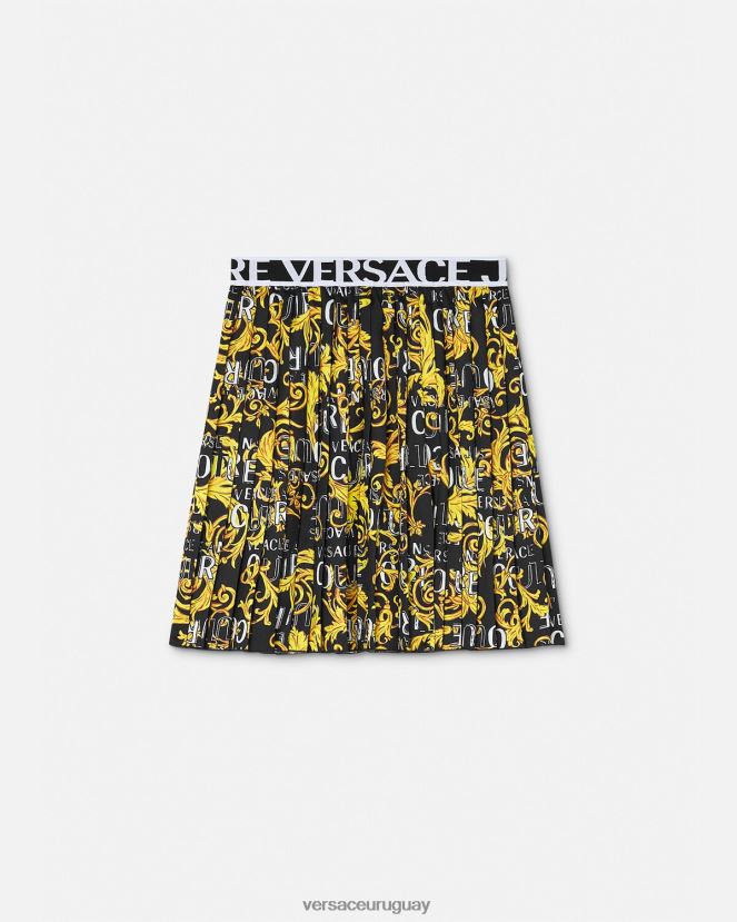 Versace falda plisada de alta costura con logo mujer oro negro ropa H88R0H2250