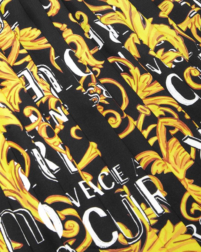 Versace falda plisada de alta costura con logo mujer oro negro ropa H88R0H2250