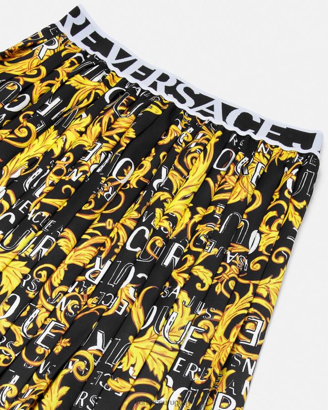 Versace falda plisada de alta costura con logo mujer oro negro ropa H88R0H2250