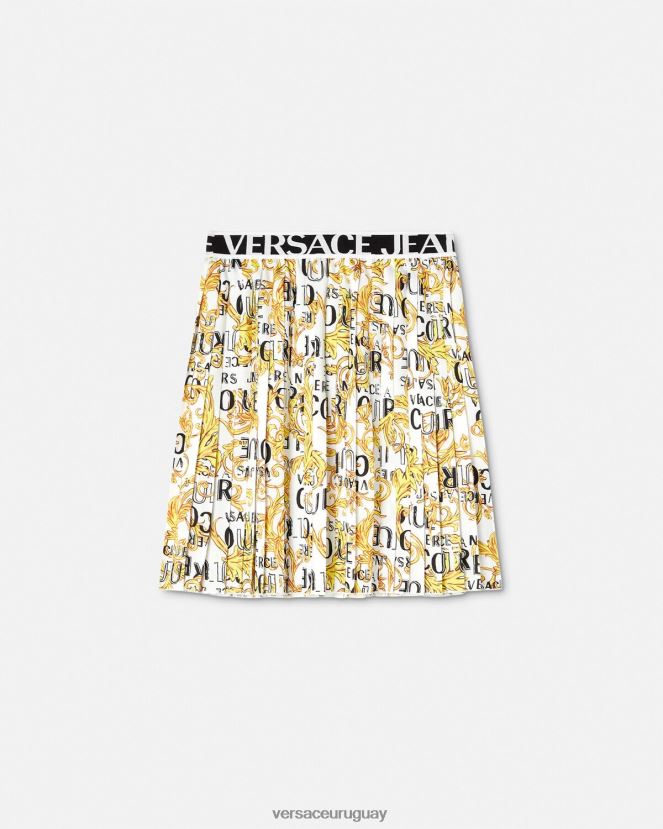 Versace falda plisada de alta costura con logo mujer oro y blanco ropa H88R0H2248