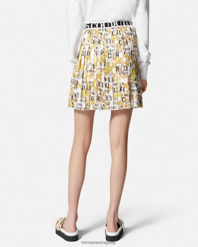 Versace falda plisada de alta costura con logo mujer oro y blanco ropa H88R0H2248