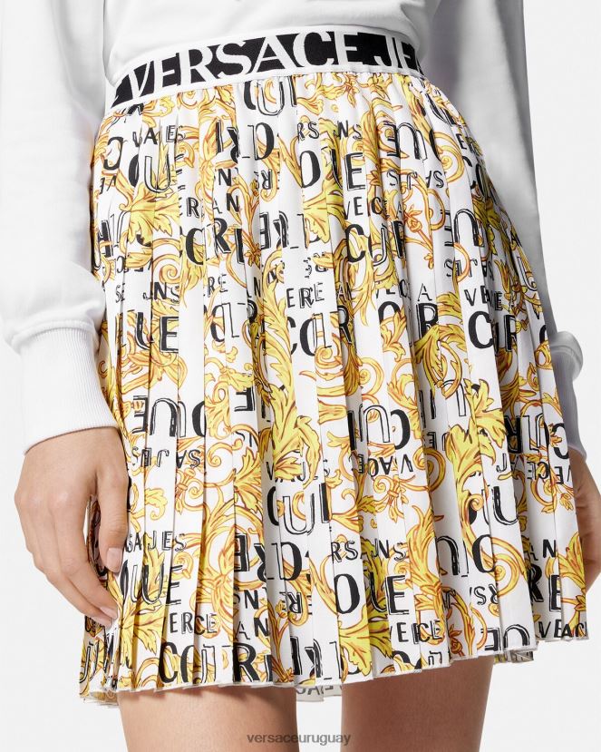 Versace falda plisada de alta costura con logo mujer oro y blanco ropa H88R0H2248