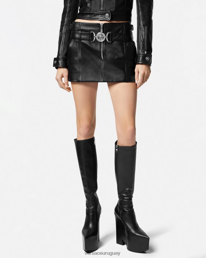 Versace minifalda de cuero con Medusa \'95 mujer negro ropa H88R0H175