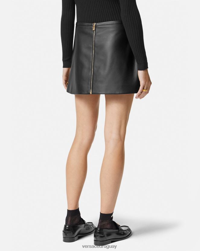 Versace minifalda de cuero con medusa mujer negro ropa H88R0H172