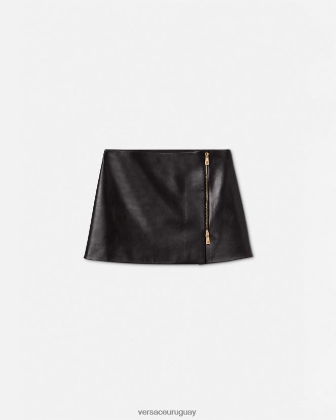 Versace minifalda de cuero con medusa mujer negro ropa H88R0H181