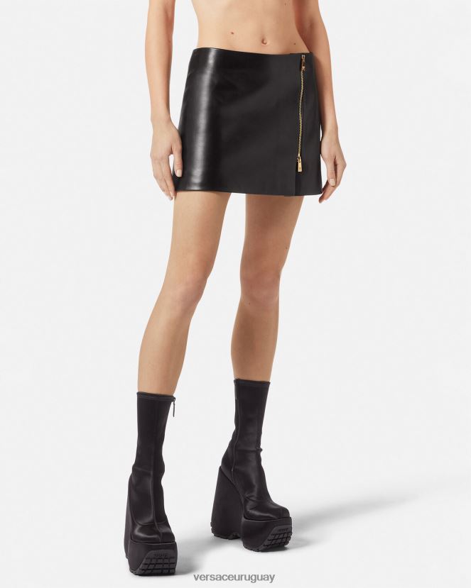 Versace minifalda de cuero con medusa mujer negro ropa H88R0H181