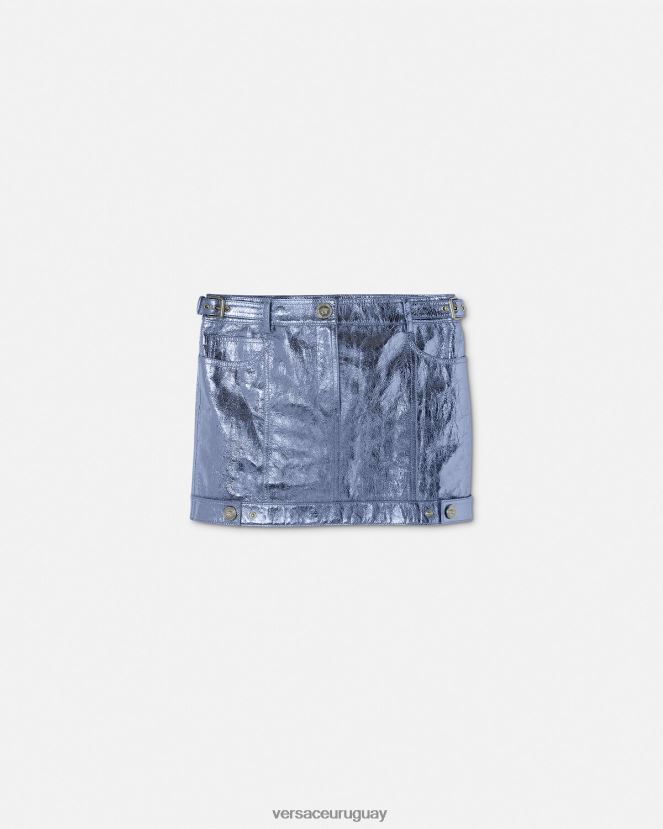 Versace minifalda de cuero metalizado con Medusa mujer metálico ropa H88R0H160