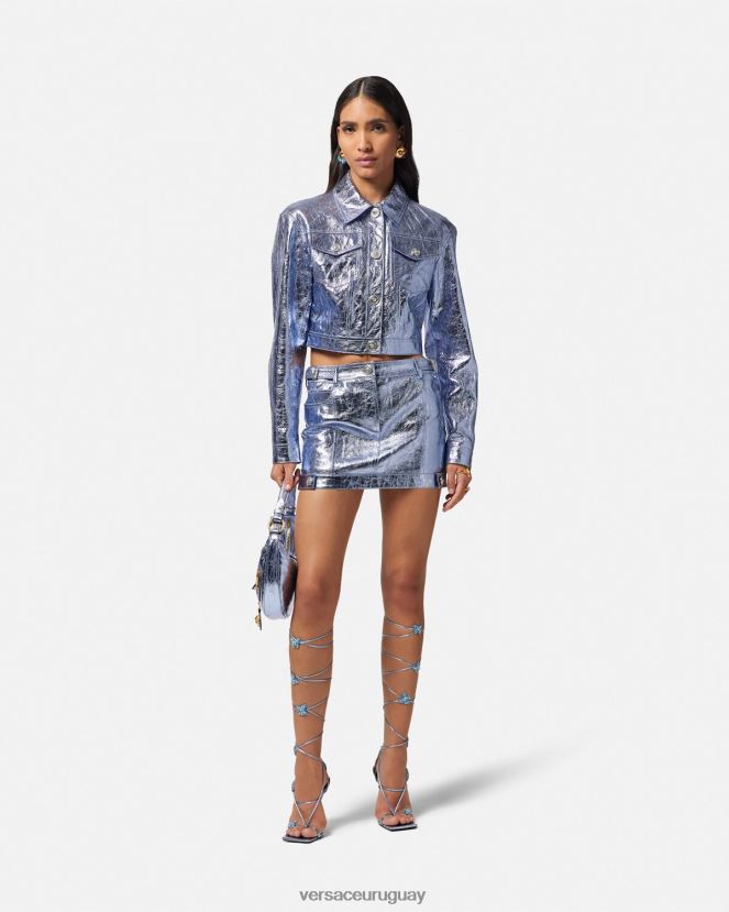 Versace minifalda de cuero metalizado con Medusa mujer metálico ropa H88R0H160