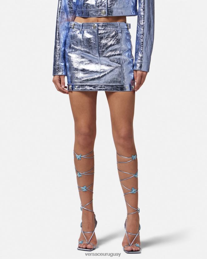 Versace minifalda de cuero metalizado con Medusa mujer metálico ropa H88R0H160
