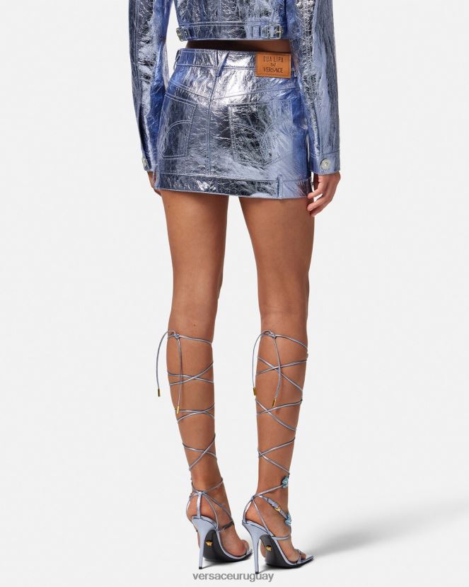 Versace minifalda de cuero metalizado con Medusa mujer metálico ropa H88R0H160