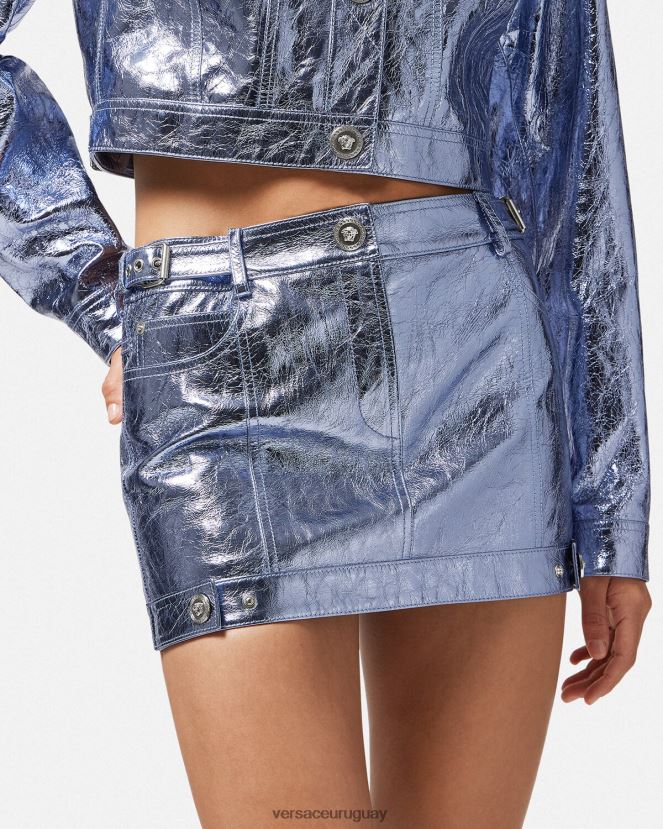 Versace minifalda de cuero metalizado con Medusa mujer metálico ropa H88R0H160