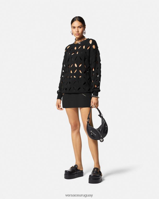 Versace minifalda de lana con cortes mujer negro ropa H88R0H125