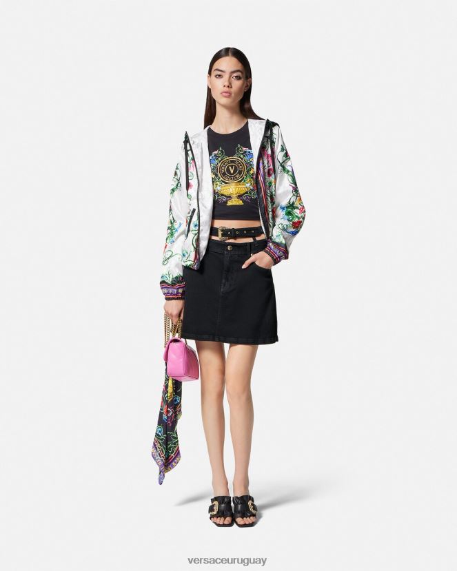Versace minifalda de mezclilla con hebilla barroca mujer negro ropa H88R0H2151
