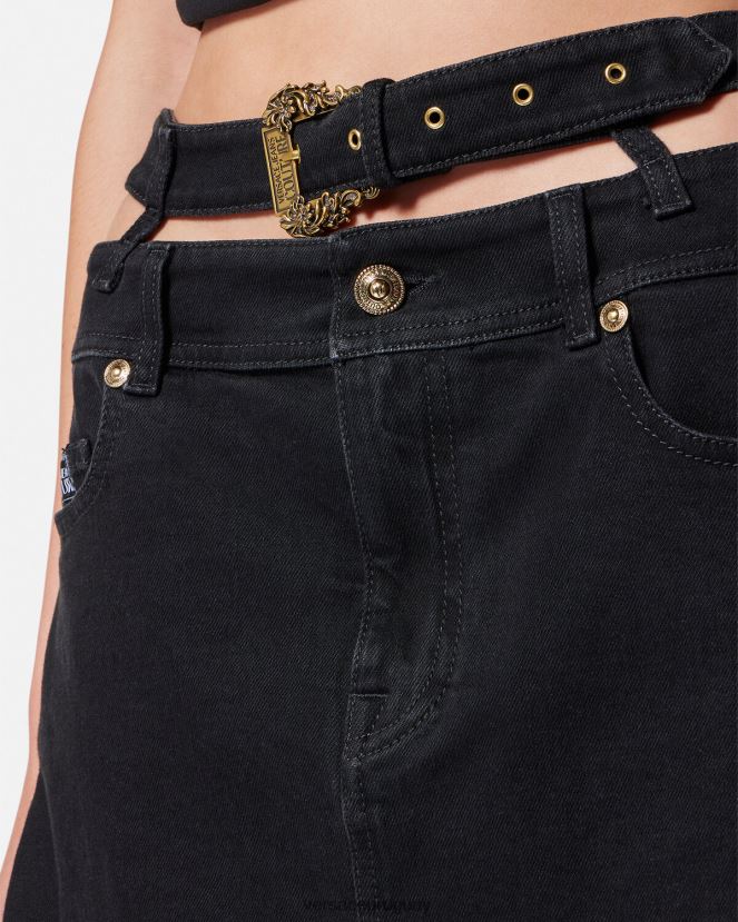 Versace minifalda de mezclilla con hebilla barroca mujer negro ropa H88R0H2151