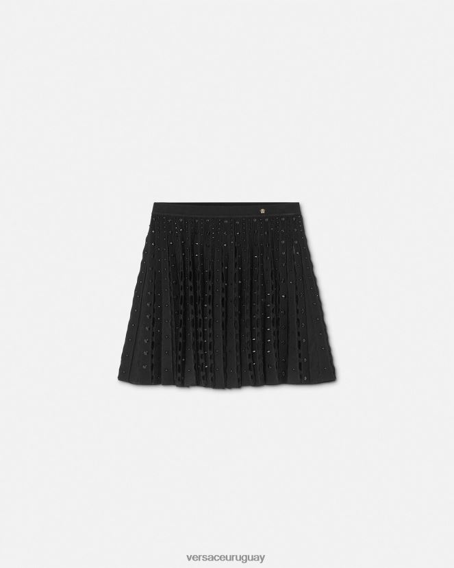 Versace minifalda plisada de punto con pinchos mujer negro ropa H88R0H184