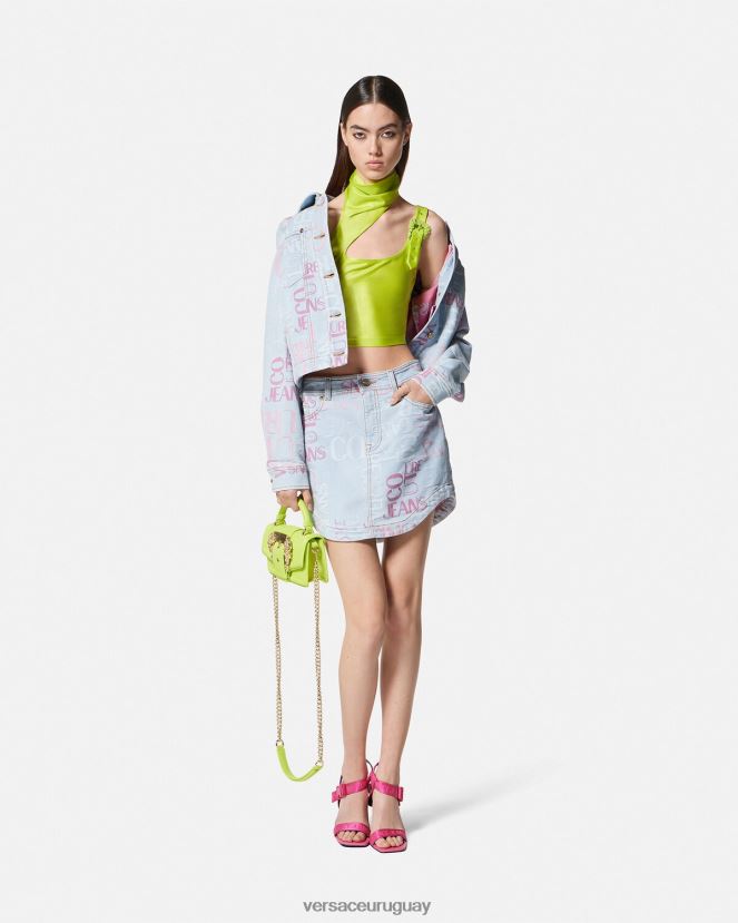 Versace minifalda vaquera con logo y garabatos mujer azul ropa H88R0H2179