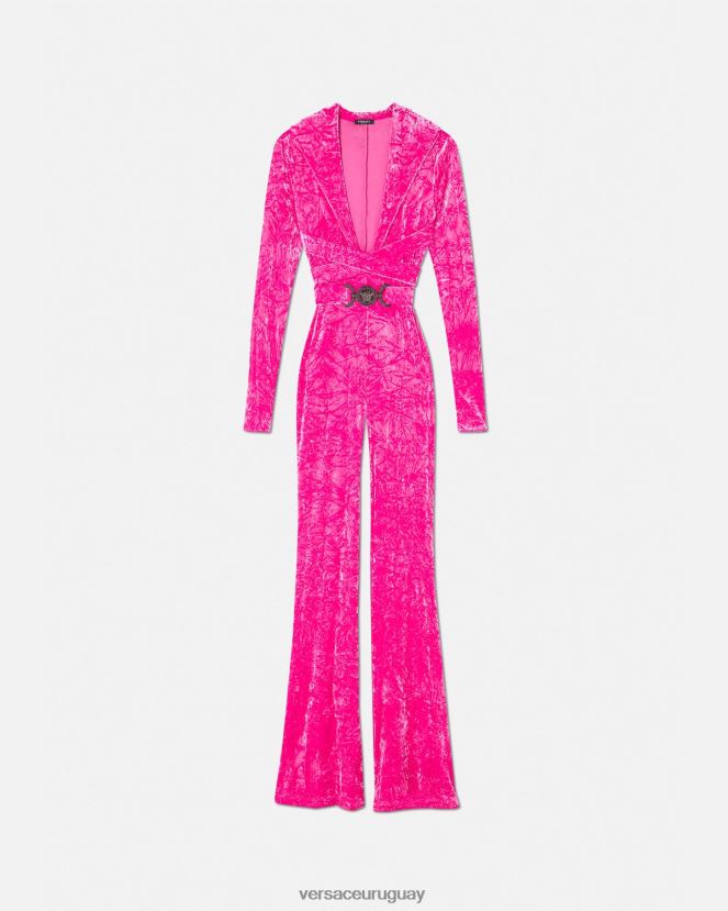 Versace mono largo con capucha de terciopelo con Medusa '95 mujer fucsia ropa H88R0H56
