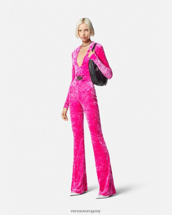 Versace mono largo con capucha de terciopelo con Medusa \'95 mujer fucsia ropa H88R0H56