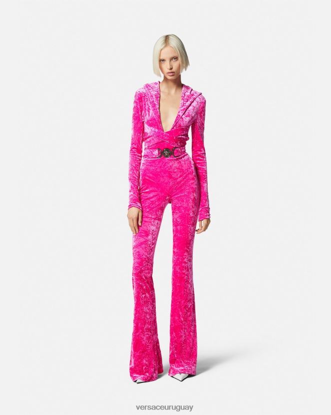 Versace mono largo con capucha de terciopelo con Medusa \'95 mujer fucsia ropa H88R0H56