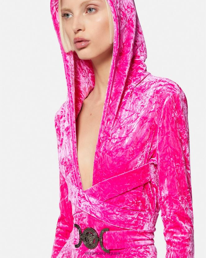 Versace mono largo con capucha de terciopelo con Medusa \'95 mujer fucsia ropa H88R0H56