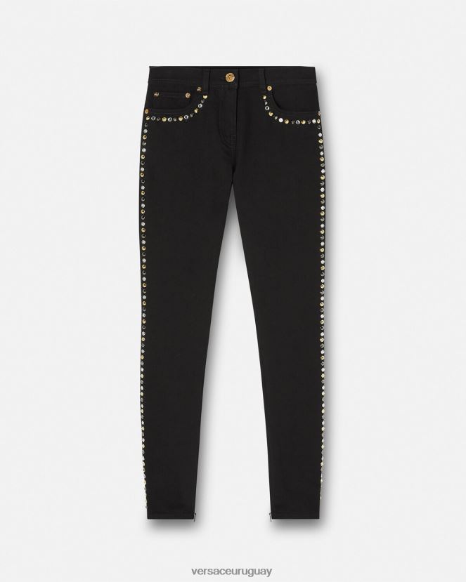 Versace jeans ajustados con tachuelas de Medusa mujer negro ropa H88R0H214