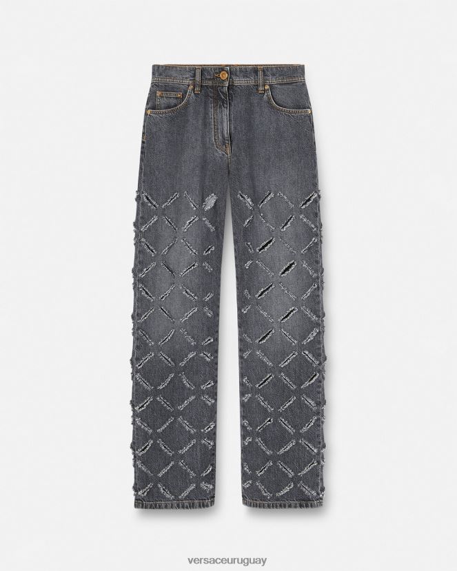 Versace jeans anchos con cortes mujer gris ropa H88R0H226