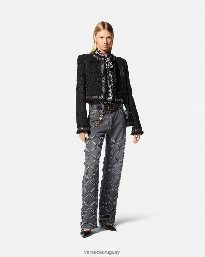 Versace jeans anchos con cortes mujer gris ropa H88R0H226