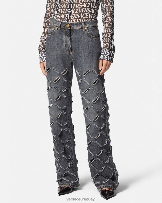 Versace jeans anchos con cortes mujer gris ropa H88R0H226
