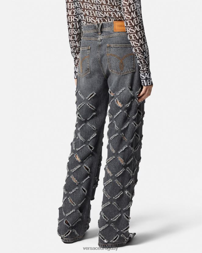 Versace jeans anchos con cortes mujer gris ropa H88R0H226