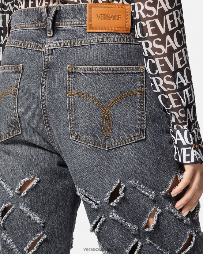 Versace jeans anchos con cortes mujer gris ropa H88R0H226
