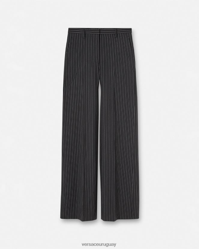 Versace pantalones anchos a rayas diplomáticas mujer negro ropa H88R0H123