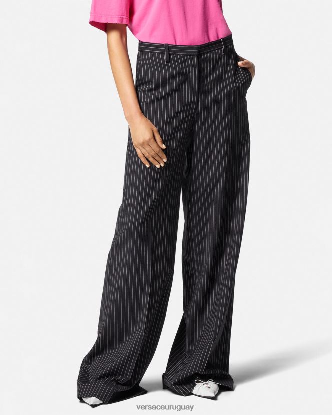 Versace pantalones anchos a rayas diplomáticas mujer negro ropa H88R0H123