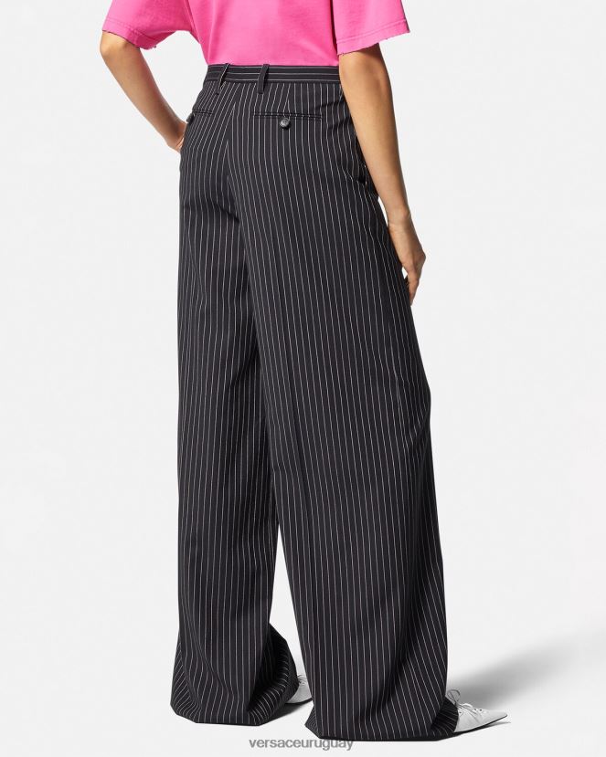 Versace pantalones anchos a rayas diplomáticas mujer negro ropa H88R0H123