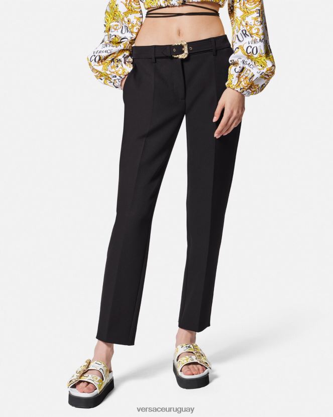 Versace pantalones con hebilla barroca mujer negro ropa H88R0H2150