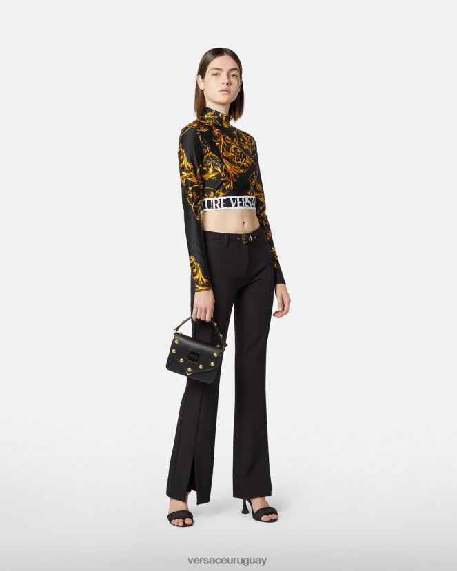 Versace pantalones de alta costura barroca con 1 hebilla mujer negro ropa H88R0H2247