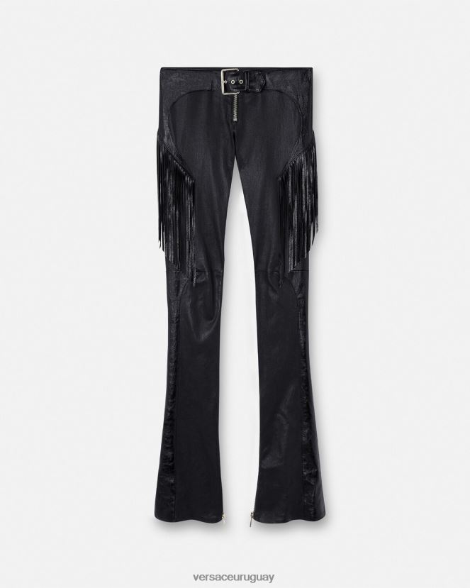 Versace pantalones de cuero con flecos mujer negro ropa H88R0H223