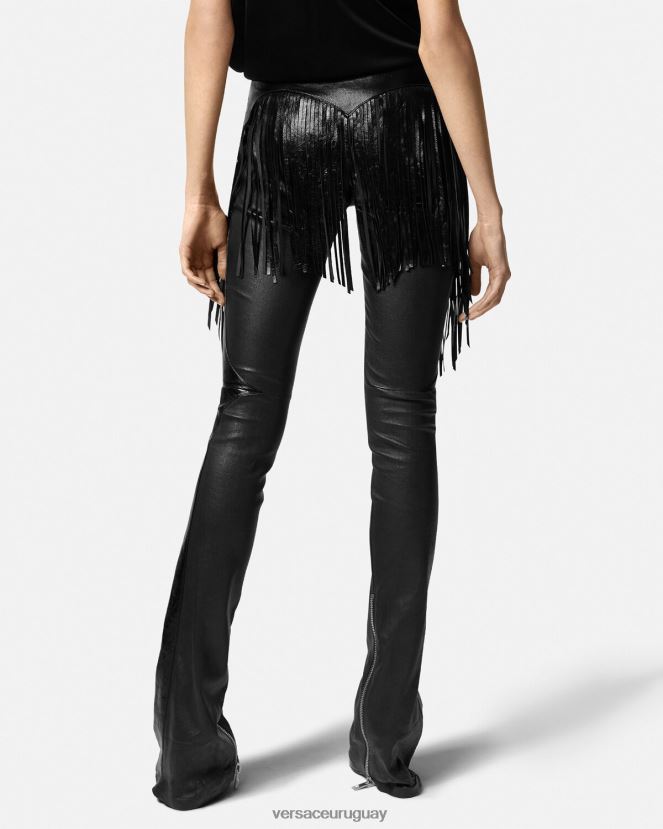 Versace pantalones de cuero con flecos mujer negro ropa H88R0H223