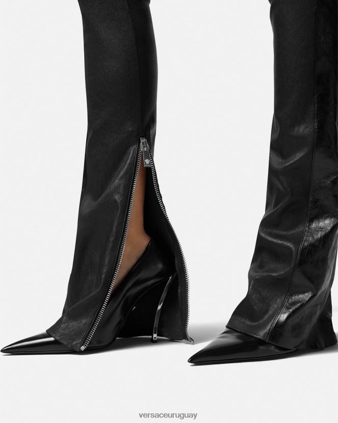 Versace pantalones de cuero con flecos mujer negro ropa H88R0H223