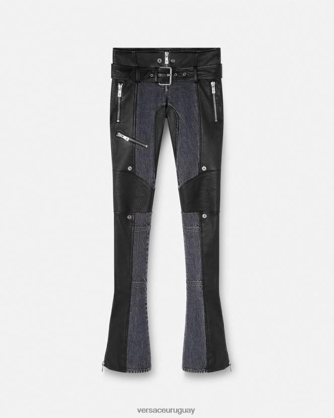 Versace pantalones de mezclilla de cuero mujer negro ropa H88R0H224