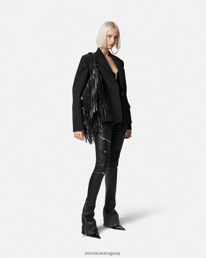 Versace pantalones de mezclilla de cuero mujer negro ropa H88R0H224
