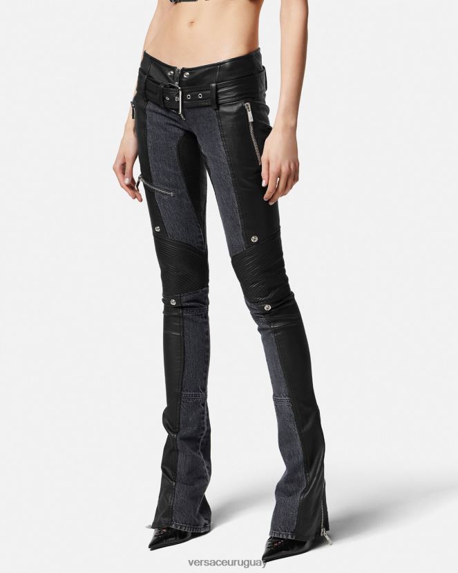 Versace pantalones de mezclilla de cuero mujer negro ropa H88R0H224